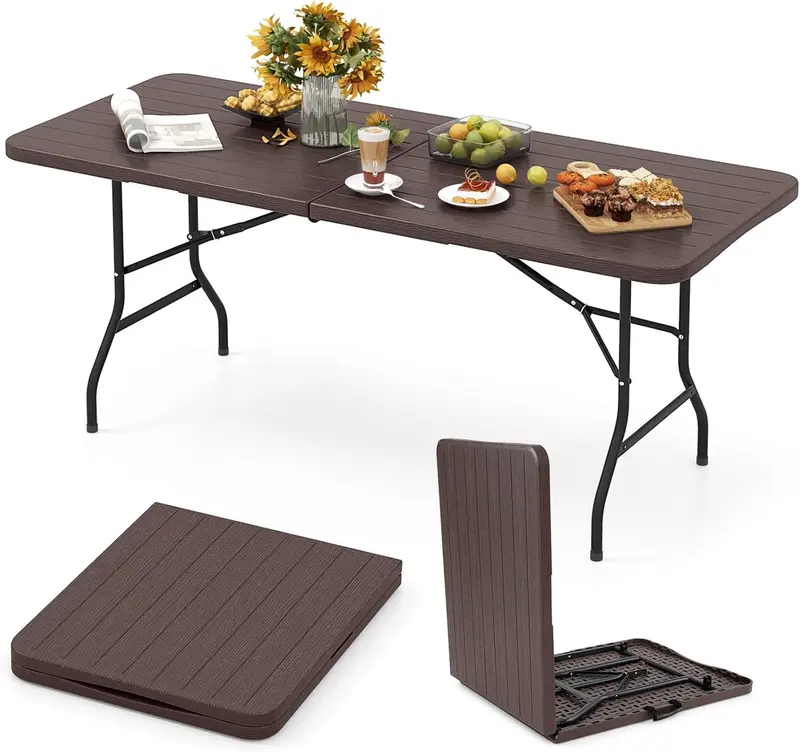 Goplus-Klapp-Tisch aus Kunststoff, 183 cm, 160 kg Tragkraft – robuste, tragbare Klapp-Tische für Innen- und Außenbereich mit HDPE-Tischplatte