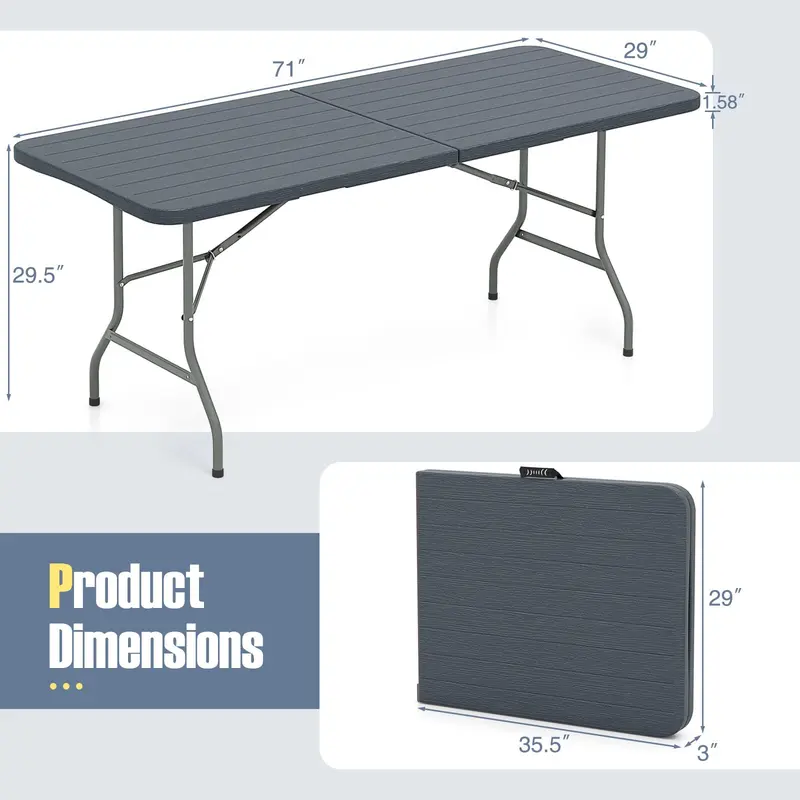 Goplus-Klapp-Tisch aus Kunststoff, 183 cm, 160 kg Tragkraft – robuste, tragbare Klapp-Tische für Innen- und Außenbereich mit HDPE-Tischplatte