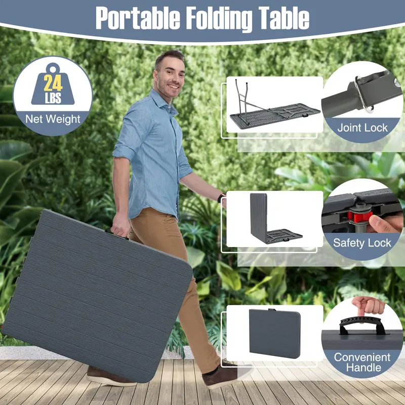 Goplus-Klapp-Tisch aus Kunststoff, 183 cm, 160 kg Tragkraft – robuste, tragbare Klapp-Tische für Innen- und Außenbereich mit HDPE-Tischplatte
