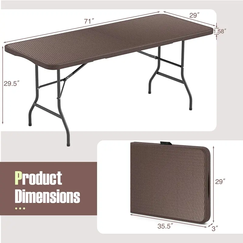 Goplus-Klapp-Tisch aus Kunststoff, 183 cm, für den Außenbereich – Hochbelastbarer Klapp-Tisch mit 160 kg Traglast und Tischplatte aus HDPE im Rattan-Look