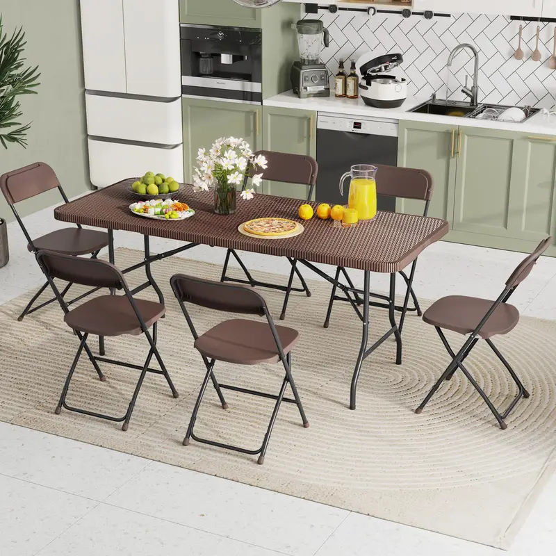 Goplus-Klapp-Tisch aus Kunststoff, 183 cm, für den Außenbereich – Hochbelastbarer Klapp-Tisch mit 160 kg Traglast und Tischplatte aus HDPE im Rattan-Look