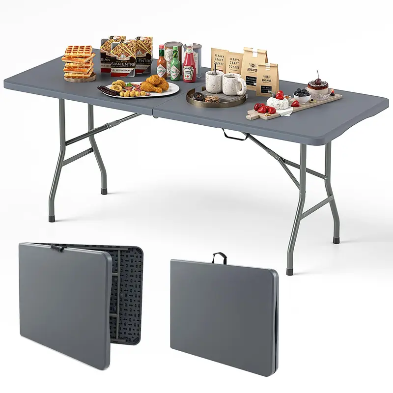 Goplus-Klapp-Tisch aus Kunststoff, 183 cm, Tragfähigkeit bis zu 159 kg – robuste Outdoor-Klapp-Tische mit HDPE-Platte