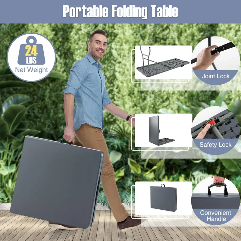 Goplus-Klapp-Tisch aus Kunststoff, 183 cm, Tragfähigkeit bis zu 159 kg – robuste Outdoor-Klapp-Tische mit HDPE-Platte