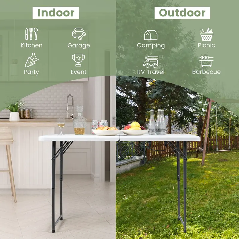 GoPlus Klapp-Tisch, tragbarer Kunststoff-Tisch für Picknick, Party, Esszimmer und Camping – für Innen- und Außenbereich (HDPE) 2