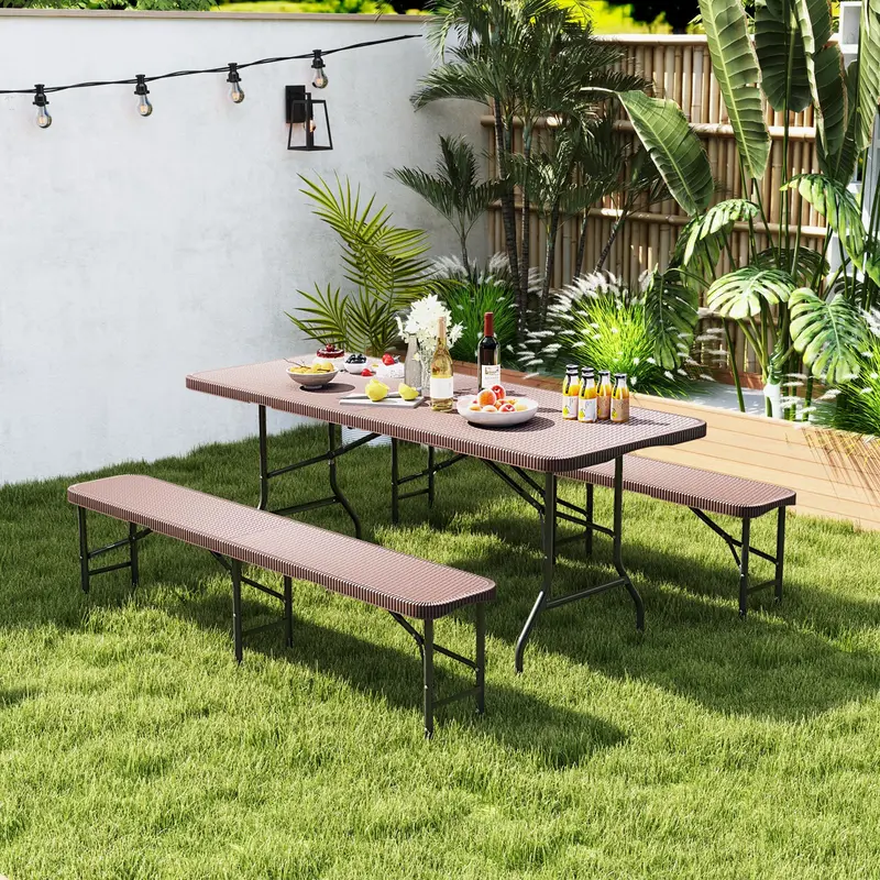 Goplus Klappbank aus Kunststoff, 1,83 m (6 Fuß), tragbar und faltbar, Tragkraft bis zu 600 kg, ideal für Picknicks, Camping, Gartenpartys, Fußballveranstaltungen und mehr 2
