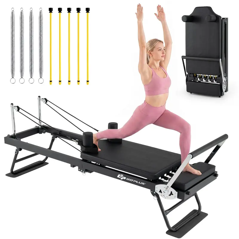 Goplus klappbare Pilates-Reformer-Maschine für Heimstudio, 213 cm großes Pilates-Gerät