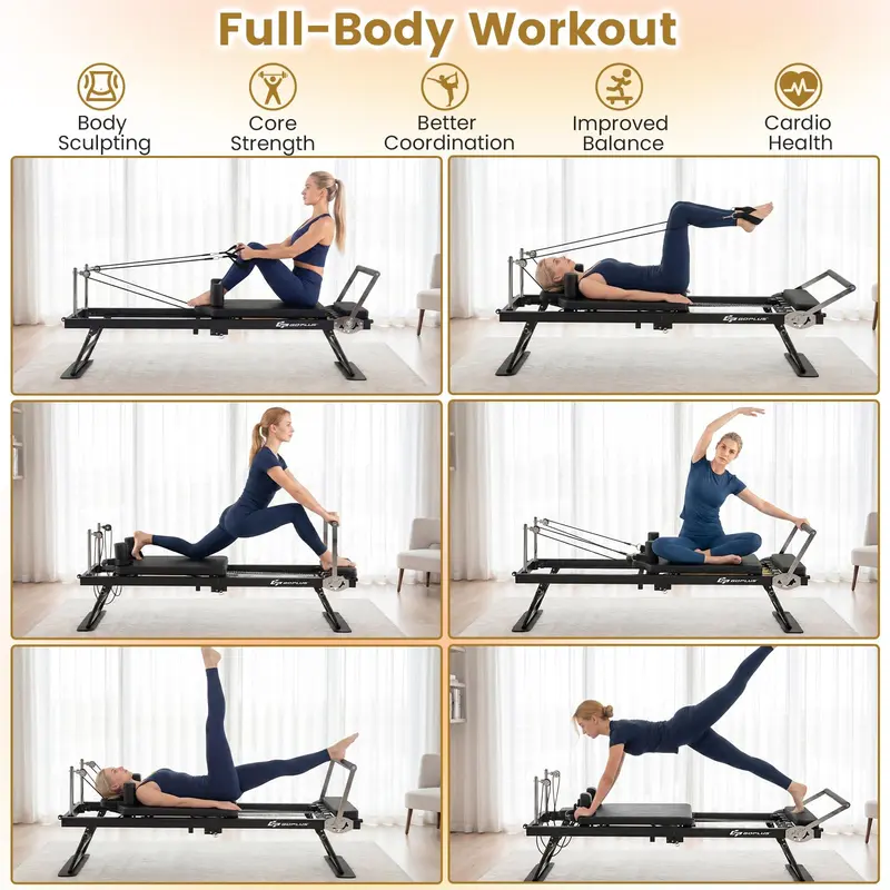 Goplus klappbare Pilates-Reformer-Maschine für Heimstudio, 213 cm großes Pilates-Gerät 2