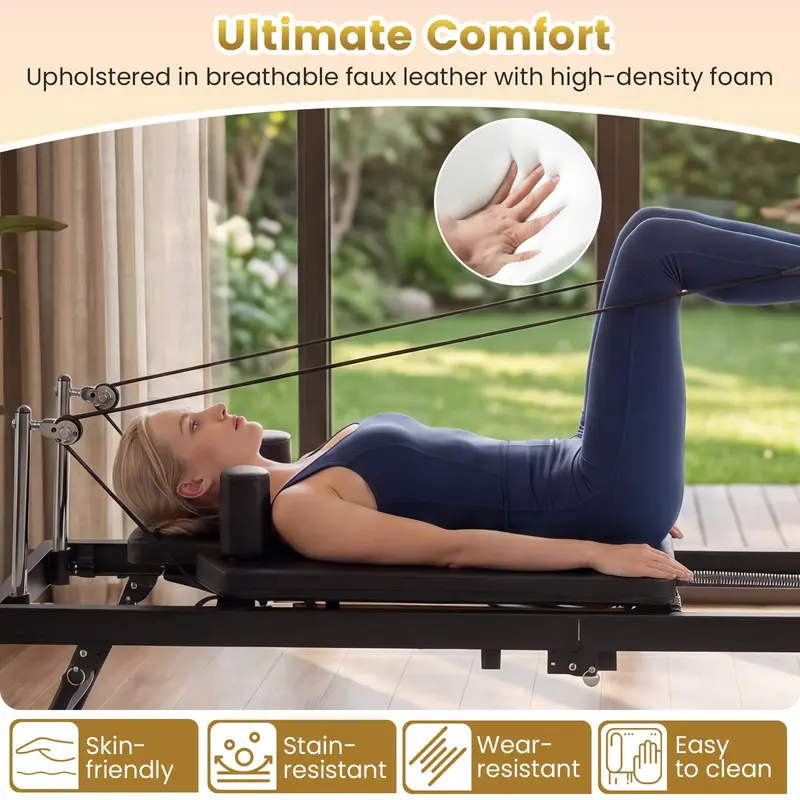Goplus klappbare Pilates-Reformer-Maschine für Heimstudio, 213 cm großes Pilates-Gerät