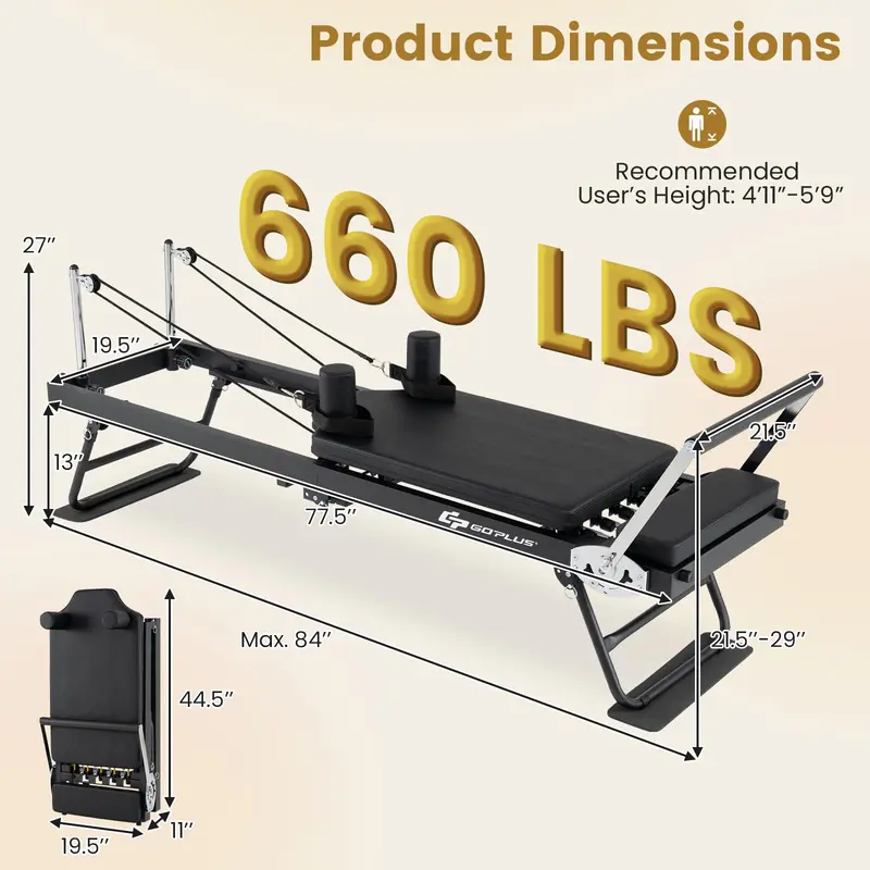 Goplus klappbare Pilates-Reformer-Maschine für Heimstudio, 213 cm großes Pilates-Gerät