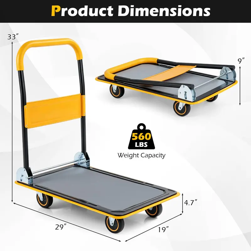 Goplus Klappbare Plattformwagen, Rollwagen mit flacher Ladefläche, Handplattformwagen | Tragfähigkeit bis 254 kg