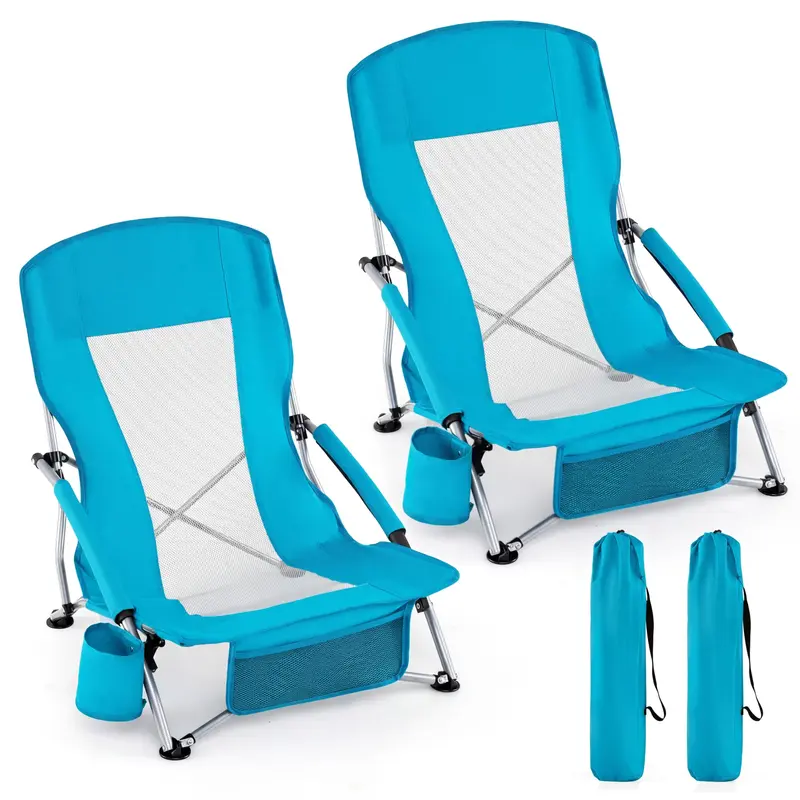 Goplus Klappbare Strandstühle – Set aus 2 leichtgewichtigen, tragbaren Low-Seat-Campingstühlen
