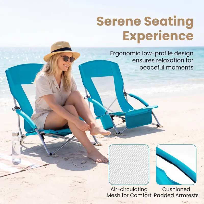 Goplus Klappbare Strandstühle – Set aus 2 leichtgewichtigen, tragbaren Low-Seat-Campingstühlen