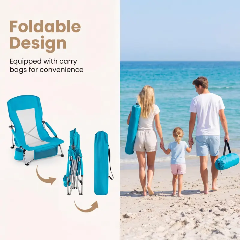 Goplus Klappbare Strandstühle – Set aus 2 leichtgewichtigen, tragbaren Low-Seat-Campingstühlen