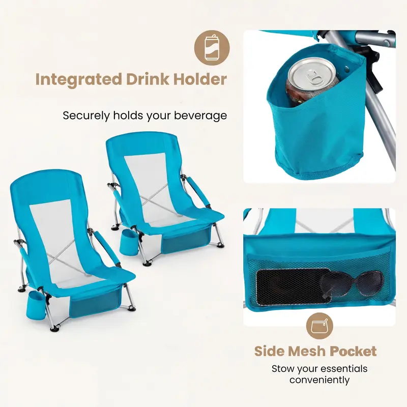 Goplus Klappbare Strandstühle – Set aus 2 leichtgewichtigen, tragbaren Low-Seat-Campingstühlen