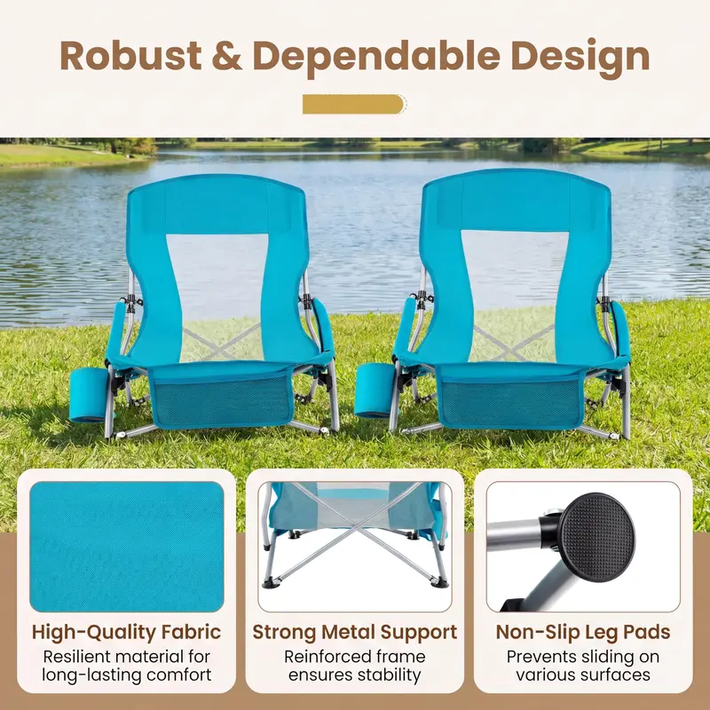 Goplus Klappbare Strandstühle – Set aus 2 leichtgewichtigen, tragbaren Low-Seat-Campingstühlen