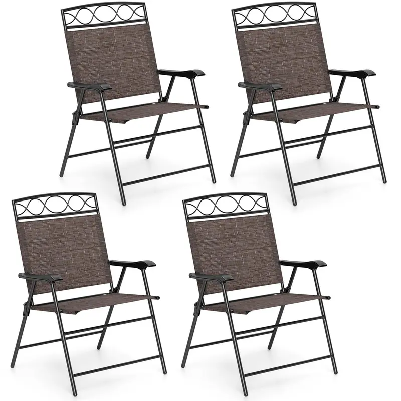 Goplus Klappbare Terrassenstühle, 4er-Set – Outdoor-Stühle für Rasen mit Armlehnen, Metallgestell und Rückenlehne