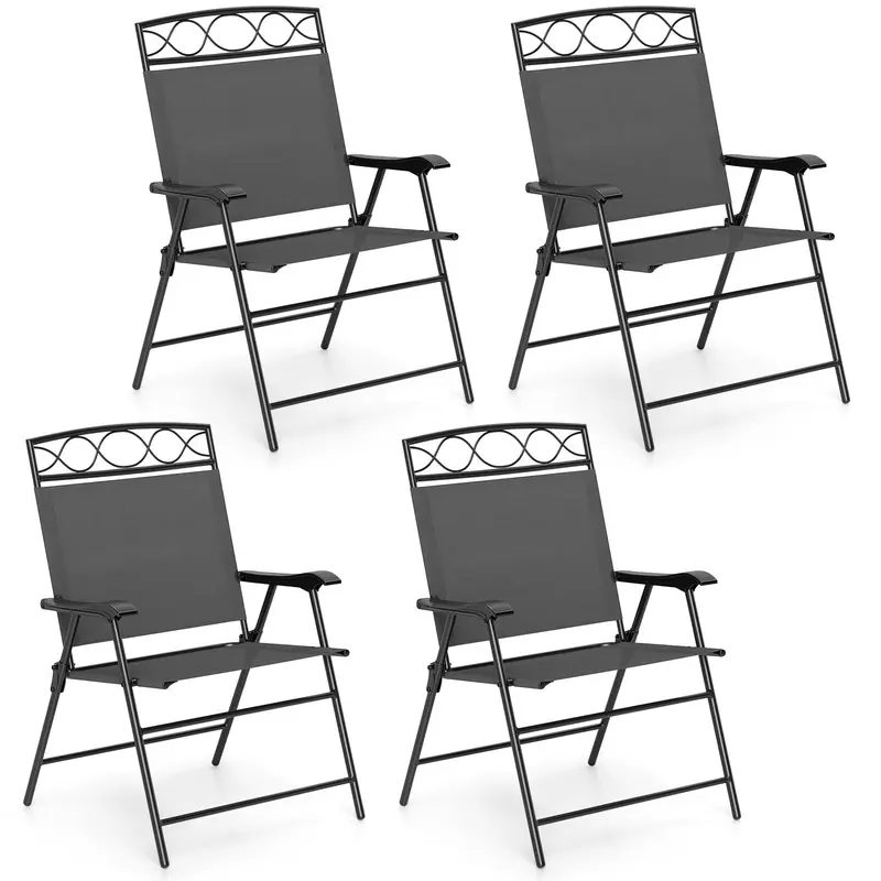 Goplus Klappbare Terrassenstühle, 4er-Set – Outdoor-Stühle für Rasen mit Armlehnen, Metallgestell und Rückenlehne 2