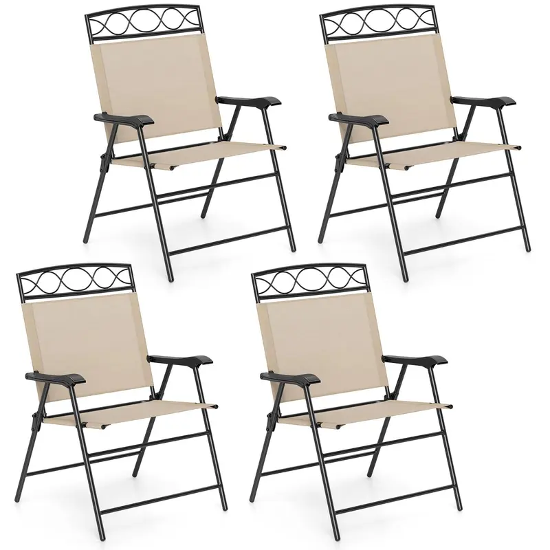 Goplus Klappbare Terrassenstühle, 4er-Set – Outdoor-Stühle für Rasen mit Armlehnen, Metallgestell und Rückenlehne