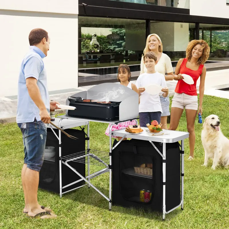 Goplus Klappbarer Camping-Küchentisch mit Stauraum 2