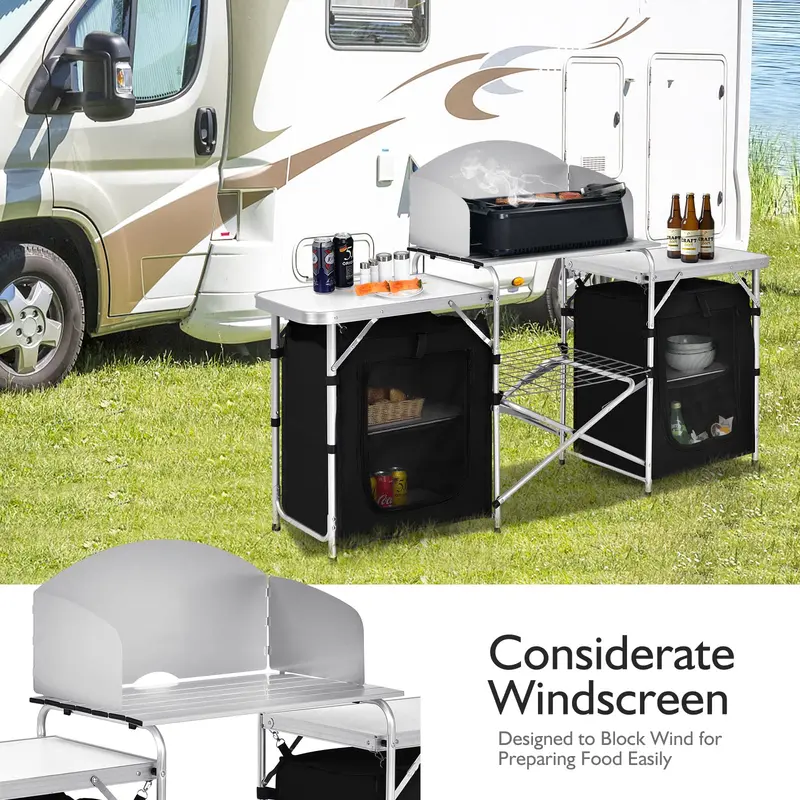 Goplus Klappbarer Camping-Küchentisch mit Stauraum