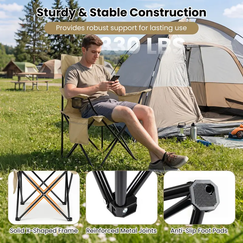 GoPlus Klappbarer Campingstuhl mit Netzgewebe-Rückenlehne, stabilem Metallrahmen und Tragetasche