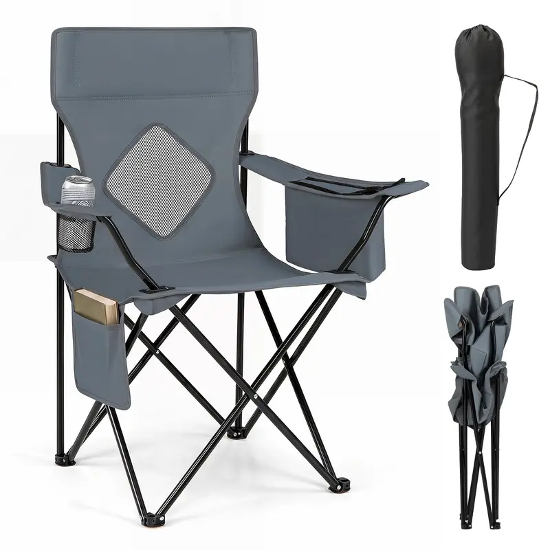 GoPlus Klappbarer Campingstuhl mit Netzgewebe-Rückenlehne, stabilem Metallrahmen und Tragetasche