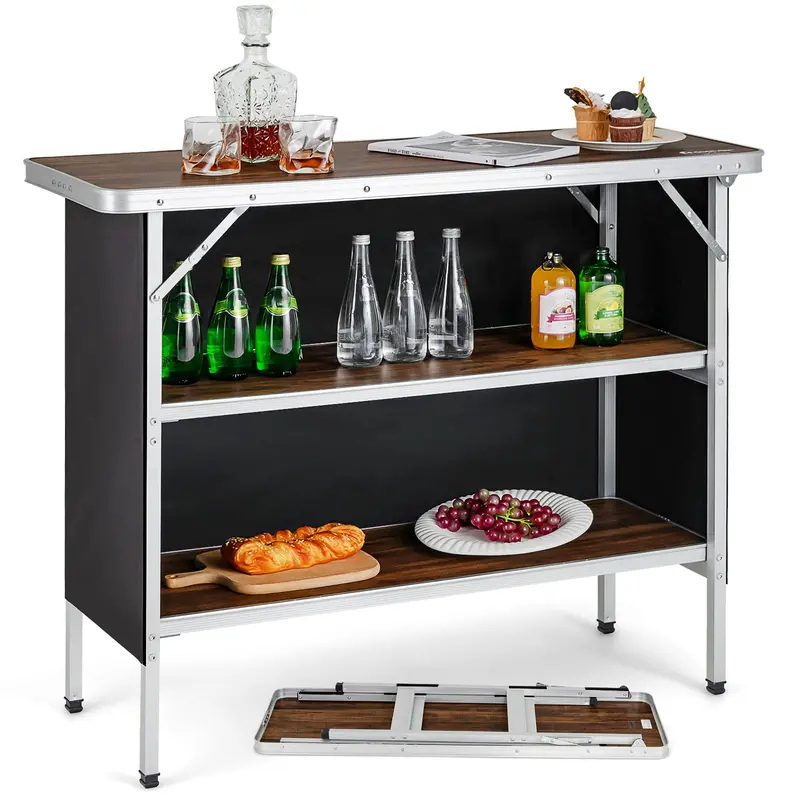 Goplus Klappbarer Campingtisch, aluminiumner tragbarer Pop-up-Bar-Tisch mit zweistufigen Ablagen