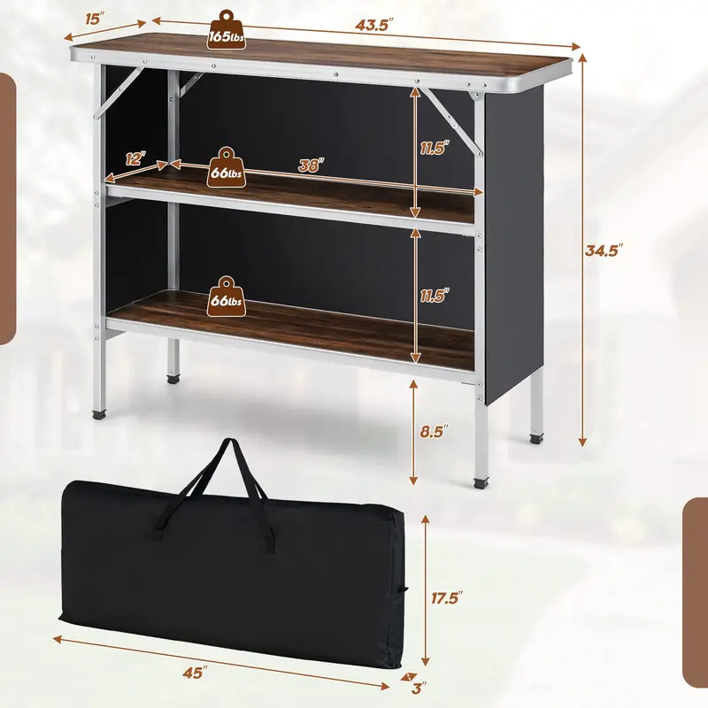 Goplus Klappbarer Campingtisch, aluminiumner tragbarer Pop-up-Bar-Tisch mit zweistufigen Ablagen