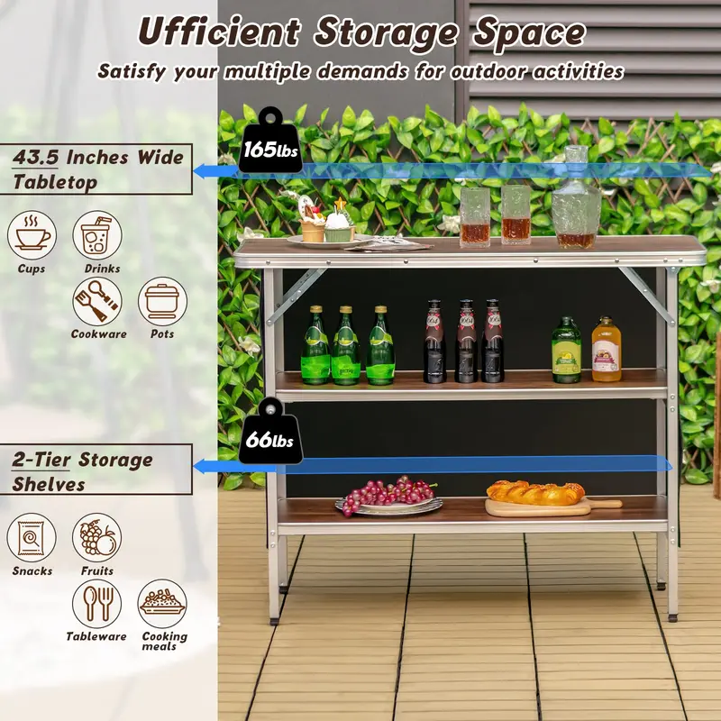 Goplus Klappbarer Campingtisch, aluminiumner tragbarer Pop-up-Bar-Tisch mit zweistufigen Ablagen