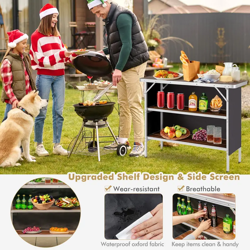 Goplus Klappbarer Campingtisch, aluminiumner tragbarer Pop-up-Bar-Tisch mit zweistufigen Ablagen