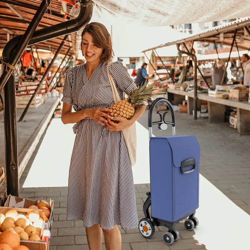 GoPlus Klappbarer Einkaufswagen für Lebensmittel mit 6 Rädern, schwerlastfähiger Einkaufs- und Nutzwagen