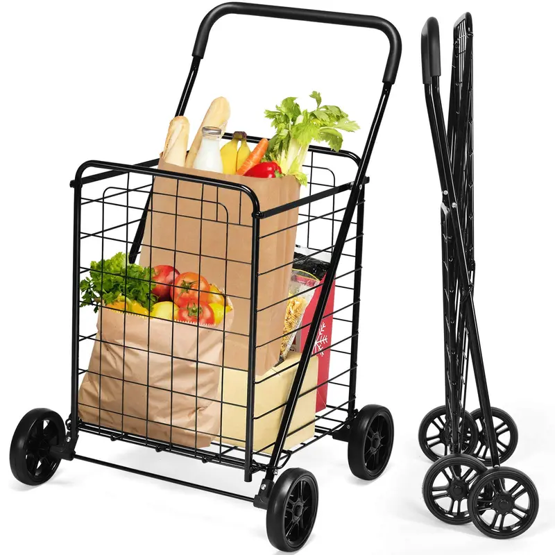 Goplus Klappbarer Einkaufswagen, leichter Nutzwagen mit Rädern für Lebensmittel und mehr 2