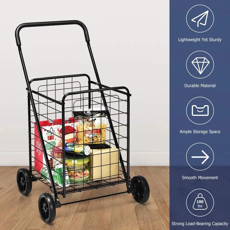 Goplus Klappbarer Einkaufswagen, leichter Nutzwagen mit Rädern für Lebensmittel und mehr