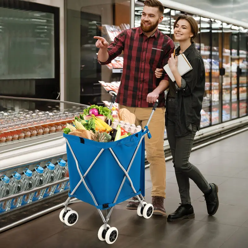 Goplus Klappbarer Einkaufswagen mit Rädern, Einkaufswagen mit abnehmbarem Oxford-Stoff-Beutel 2