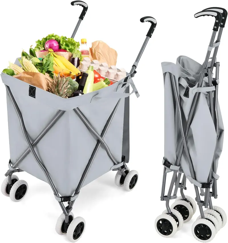 Goplus Klappbarer Einkaufswagen mit Rädern, Einkaufswagen mit abnehmbarem Oxford-Stoff-Beutel