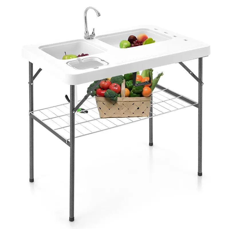 Goplus Klappbarer Fischreinigungstisch mit 40" und zwei Wasserbecken