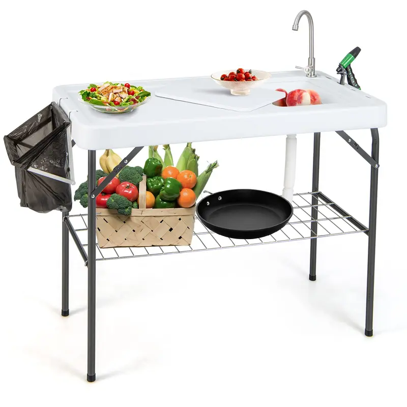 Goplus Klappbarer Fischreinigungstisch mit Spüle und Sprühdüse, 42,5 Zoll