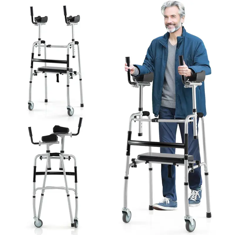 Goplus Klappbarer Gehwagen – Tragfähigkeit bis 450 lbs, mit 12,7-cm-Rädern, Sitzfläche und abnehmbaren Armlehnen