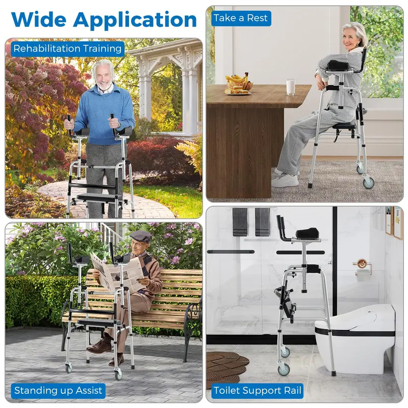 Goplus Klappbarer Gehwagen – Tragfähigkeit bis 450 lbs, mit 12,7-cm-Rädern, Sitzfläche und abnehmbaren Armlehnen 2