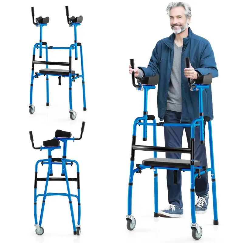 Goplus Klappbarer Gehwagen – Tragfähigkeit bis 450 lbs, mit 12,7-cm-Rädern, Sitzfläche und abnehmbaren Armlehnen
