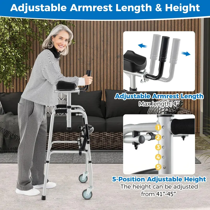 Goplus Klappbarer Gehwagen – Tragfähigkeit bis 450 lbs, mit 12,7-cm-Rädern, Sitzfläche und abnehmbaren Armlehnen