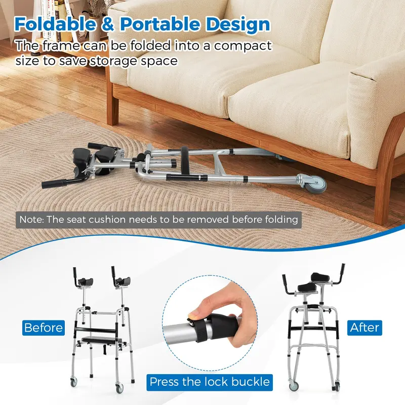 Goplus Klappbarer Gehwagen – Tragfähigkeit bis 450 lbs, mit 12,7-cm-Rädern, Sitzfläche und abnehmbaren Armlehnen
