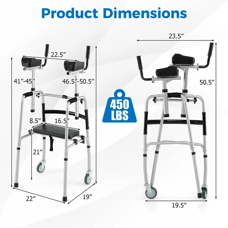 Goplus Klappbarer Gehwagen – Tragfähigkeit bis 450 lbs, mit 12,7-cm-Rädern, Sitzfläche und abnehmbaren Armlehnen