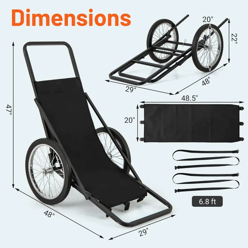 GoPlus Klappbarer Hirschwagen mit Polyester-Innenauskleidung, schwerlastfähiger Jagdwagen für Wild bis 250 kg mit 50-cm-Gummireifen und ergonomischem Griff