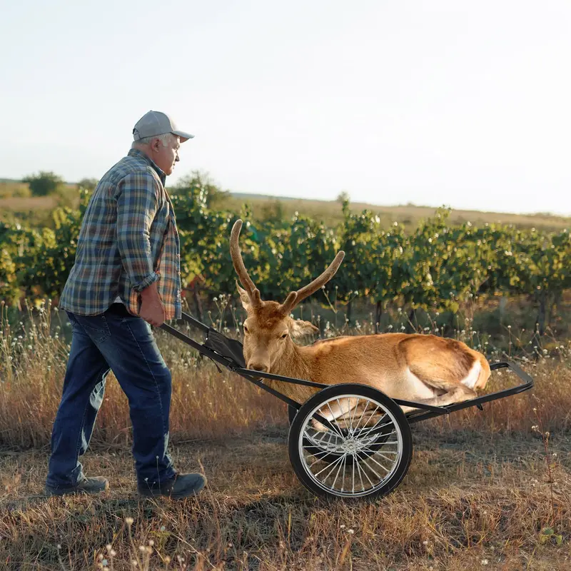 GoPlus Klappbarer Hirschwagen mit Polyester-Innenauskleidung, schwerlastfähiger Jagdwagen für Wild bis 250 kg mit 50-cm-Gummireifen und ergonomischem Griff