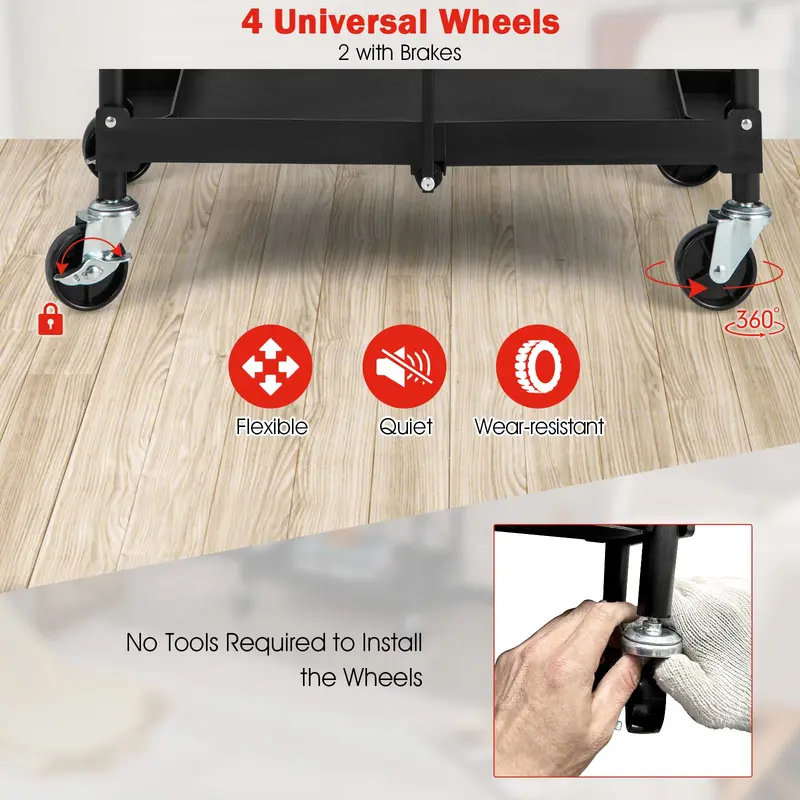 Goplus Klappbarer Multifunktionswagen, 3-Ebenen-Rollwagen mit universellen Rollen, Tragkraft bis 150 kg, Schwarz