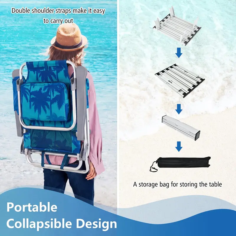 Goplus Klappbarer Rucksack-Strandstuhl für Erwachsene mit 5 Liegepositionen, Kopfkissen und Kühltasche