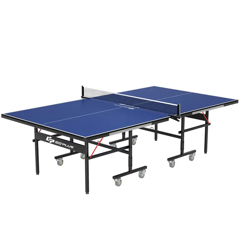 GoPlus Klappbarer Tischtennistisch, 2,74 m × 1,52 m professioneller Ping-Pong-Tisch mit Schnellspann-Netz und -Ständer sowie Transportrollen