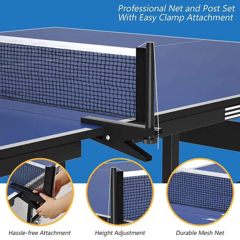 GoPlus Klappbarer Tischtennistisch, 2,74 m × 1,52 m professioneller Ping-Pong-Tisch mit Schnellspann-Netz und -Ständer sowie Transportrollen