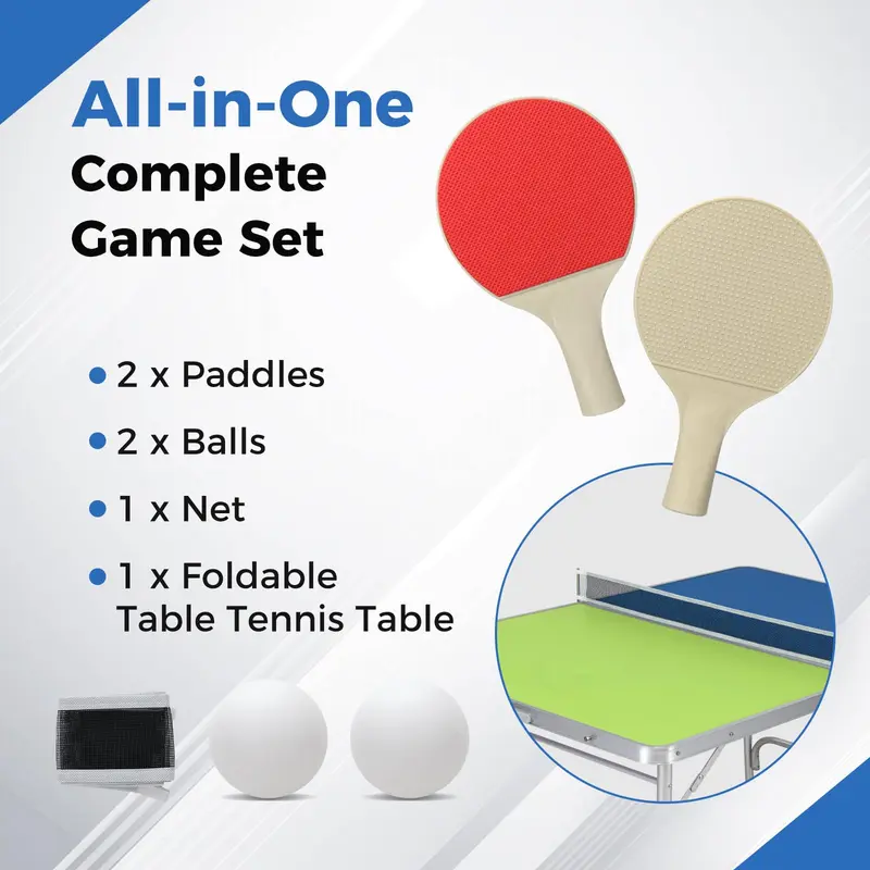 Goplus Klappbarer Tischtennistisch, zu 100 % vormontiert, inkl. Netz und 2 Schlägern (blau & grün – 120 cm)